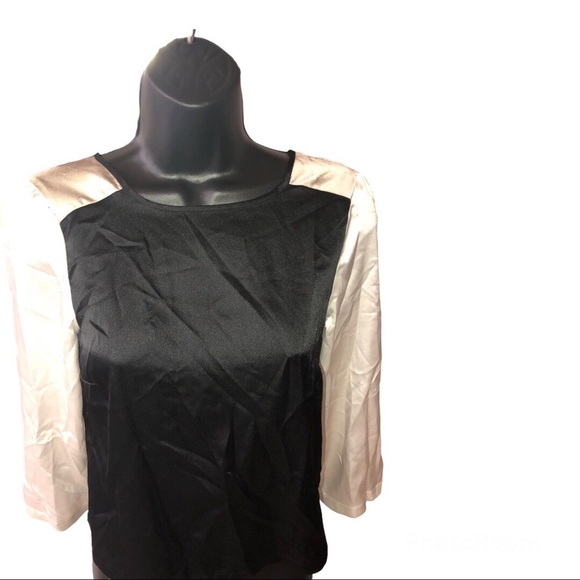 H&M colorblock white black beige satin effect blouse top size small - Picture 3 of 11